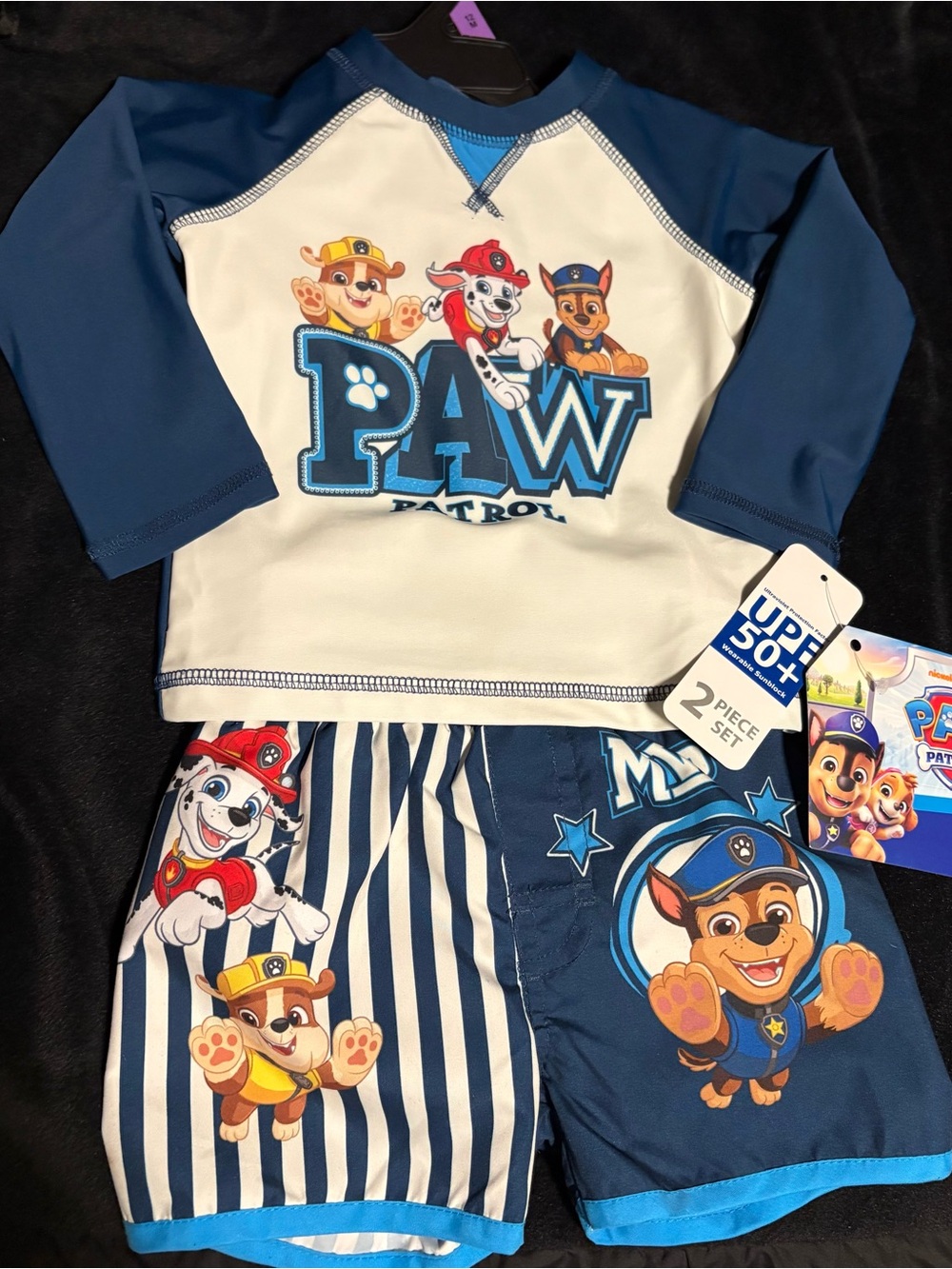 Paw Patrol Navy & White Kids Rash Guard Swim Set